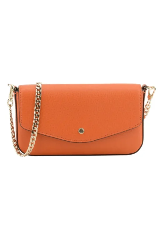 Cowhide leather clutch bag orange