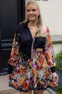 Georgette Rouching Dress Dark Bloom